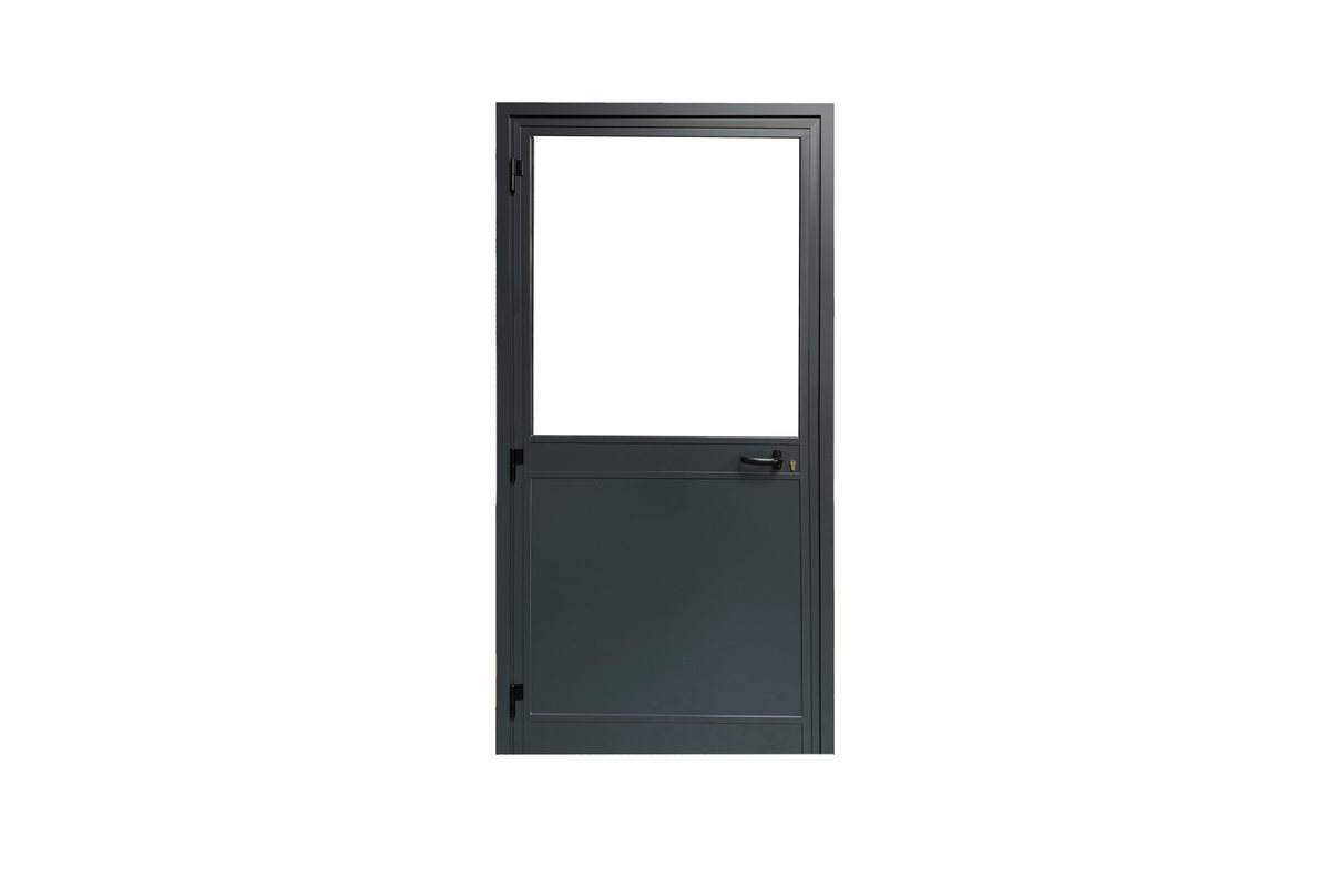 Aluminium loopdeur met halfglas in antraciet