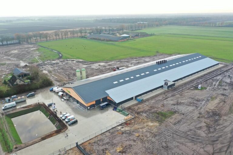 Luchtfoto van kippenstal met Heat Guard 100 golfplaten
