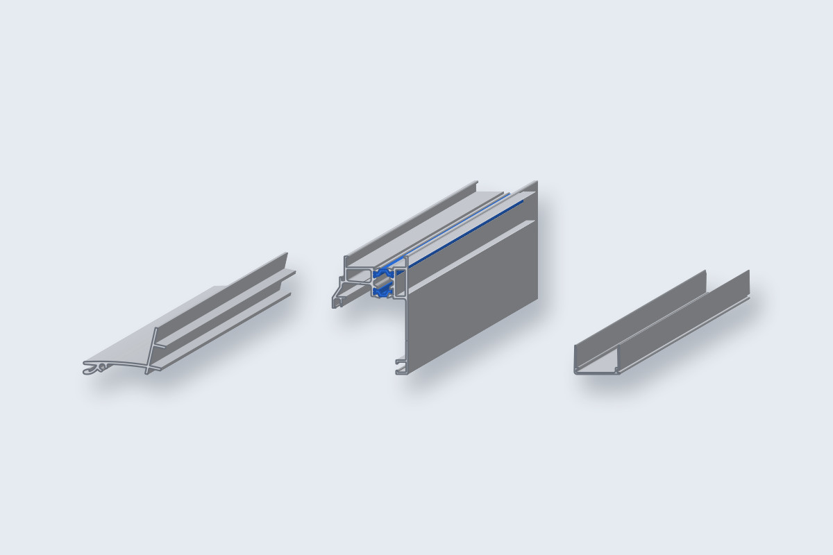 Aluminium profielen voor polycarbonaat: muurprofiel, Clickfix onderprofiel, thermisch onderbroken onderprofiel, T-profiel en U-profiel