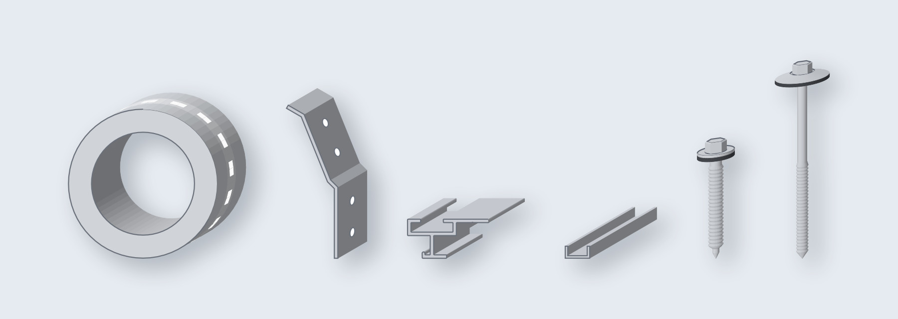 Aluminium tape, bevestigingsankers, clip en roestvaste schroeven en bouten