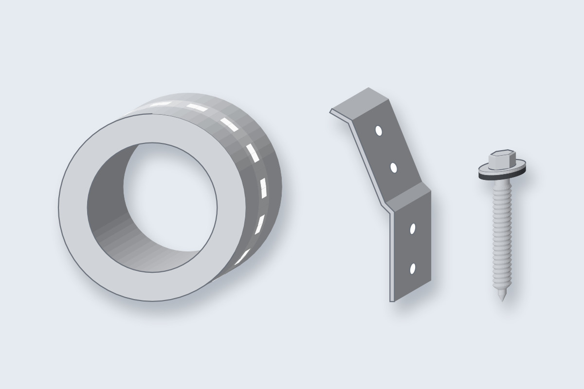 Aluminium tape, bevestigingsankers, clip en roestvaste schroeven en bouten