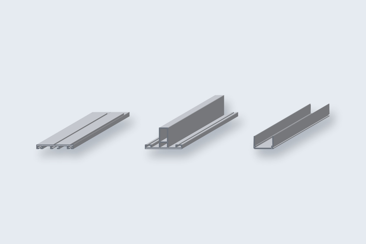 T-systeem voor 32 mm kanaalplaten: multi-verbindingsprofiel, T-profiel, U-profiel 32 mm, multi-verbindingsrubber, houtschroef en eindstuk